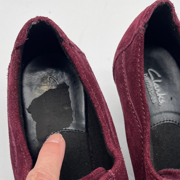 Clarks Bendables Suede Lace Up Heels Women 7 Burgundy Comfy Retro Academia Vamp - Picture 7 of 17